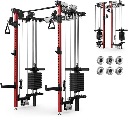 Miniatura 12 de Mikolo Folding Squat Rack, Wall Mounted Power Rack with Cable Crossover Machine & LAT Pull Down, Functional Trainer with 5 Adjustable Function
