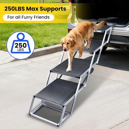 Miniatura 3 de Escaleras para perros grandes, rampa extra ancha para perros con superficie antideslizante, rampa plegable y portátil para automóvil para SUV