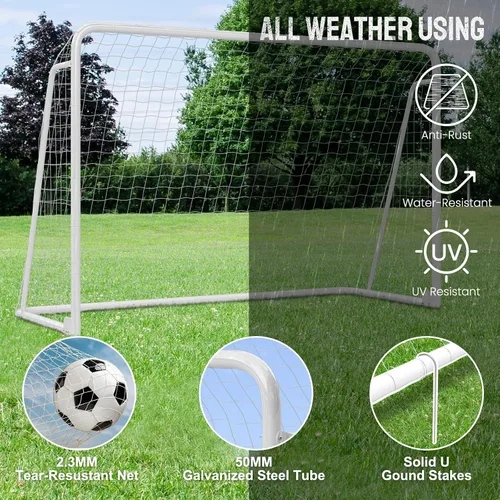 Miniatura 6 de DoCred Porterías de fútbol de 6x4/8x6/10x6.5/12x6/16x7/18x7/21x7/24x8 pies, portería de fútbol plegable de acero de tamaño completo para patio