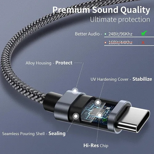 Miniatura 5 de Cable adaptador de audio USB-C a 0.138 in para Motorola Moto G Power (2020, 2021, 2022, Pure) - Estéreo de automóvil, altavoz doméstico, auriculares