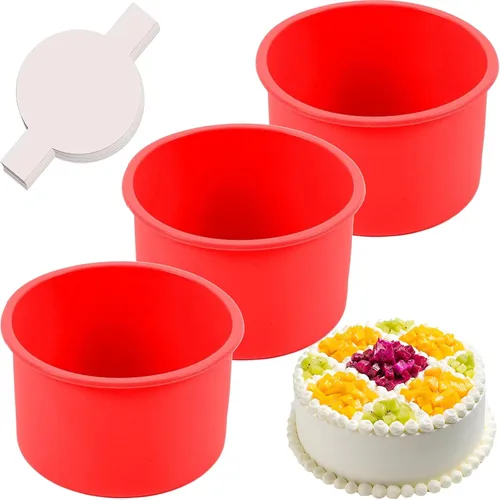 Miniatura 15 de Moldes redondos de 4 pulgadas para hornear, paquete de 3 moldes de silicona para pasteles con 40 piezas de papel pergamino, moldes antiadherentes