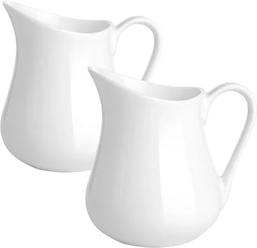 Gurygo Juego de 2 Jarras para Crema de 8 onzas de Cerámica con Asa, Pequeño Contenedor Clásico de Leche Blanco, Jarra de Crema de Porcelana Fina