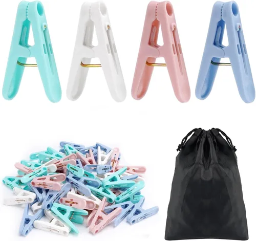 56 pinzas de colores para ropa, clips de resorte de 4 colores (2 pulgadas), pin pequeño para ropa con bolsa de almacenamiento negra, para