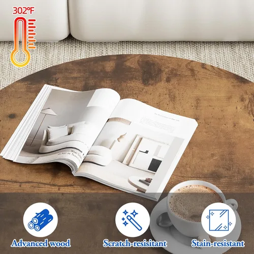 Miniatura 8 de aboxoo - Mesa de centro apilable redonda, juego de 2 mesas laterales con marco de metal resistente para sala de estar, dormitorio, apartamento