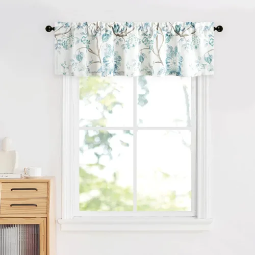 Miniatura 40 de Leeva Cortinas rústicas de cocina con estampado floral verde mezclado de lino para media ventana, para comedor, bolsillo para barra, cafetería