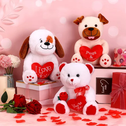 Miniatura 5 de Animales de peluche para el día de San Valentín de peluche de 10 pulgadas con diseño de corazón rojo y suave; peluche para el día de San Valentín