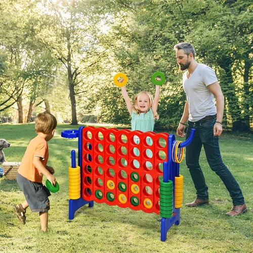 Miniatura 2 de HONEY JOY Juego gigante gigante de 4 a puntuación, 3 en 1 para interiores y exteriores, juego de patio familiar con aro de baloncesto y lanzamiento