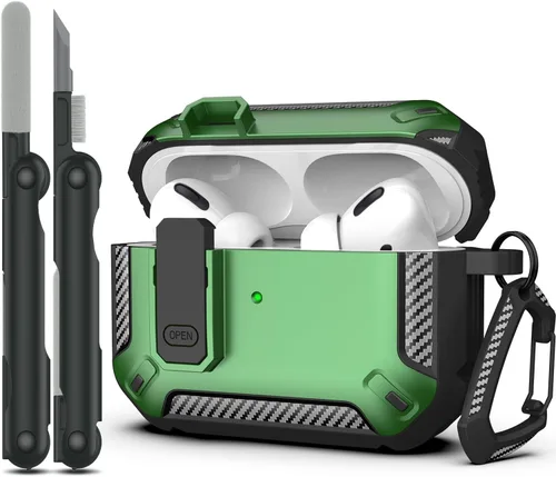 Miniatura 27 de RFUNGUANGO Funda para AirPod de 2ª generación con kit de limpieza, armadura protectora de carcasa dura militar con bloqueo para funda de carga