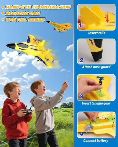 Miniatura 2 de ANTSIR Avión RC F22 RC Avión, 2. Avión de control remoto de espuma de 4 GHz con estabilizador de giroscopio, luz LED, 2 baterías recargables, fácil