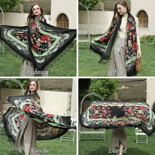 Miniatura 229 de DANA XU Manta de pashmina extragrande 100% de lana merina, bufanda de viaje, bufanda de cachemira para mujer, otoño e invierno, chal de gran