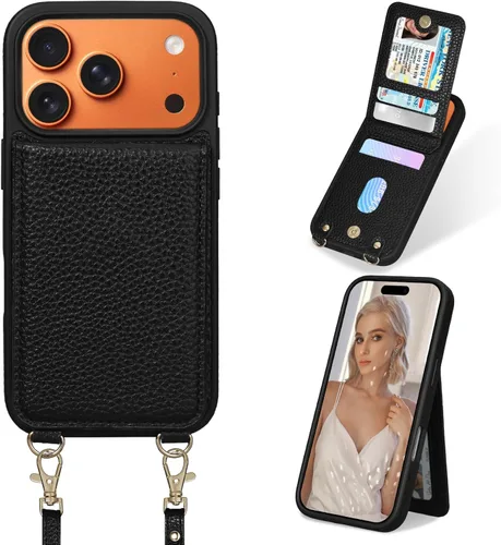 Miniatura 13 de Funda para iPhone 14 Pro Max de 6.7'', Funda Cartera Cruzada Desmontable con Ranuras para Tarjetas con Bloqueo RFID, Soporte de Anillo de 360°