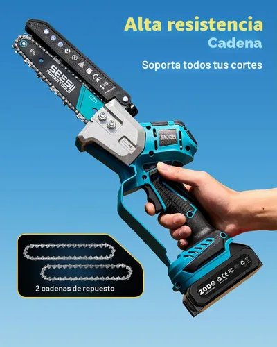 Miniatura 8 de SEESII Mini motosierra sin escobillas de 6 pulgadas, sierra de mano con 2 baterías de 2000 mAh, motosierra inalámbrica con engrasador automático