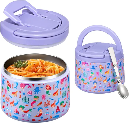 Miniatura 15 de Itslife Termo de sopa aislado al vacío de 14 onzas para comida caliente, recipiente de almuerzo para niños con tapa de hebilla a prueba de fugas