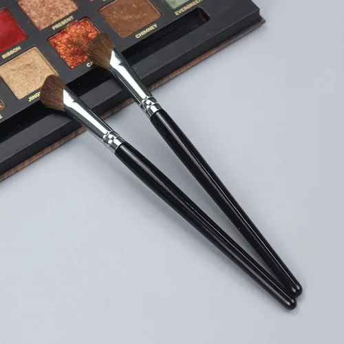 Miniatura 5 de Cepillo de sombra de ojos, 2 unids forma de hoz suave poni pelo sombreado sombra nasal cepillo juego, mango de madera negro 2 PIEZAS