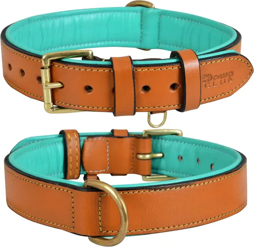 Miniatura 8 de Collar de perro de cuero para perros medianos, marrón, 1 pulgada de ancho, cuero genuino de grano completo, resistente con acolchado interior suave