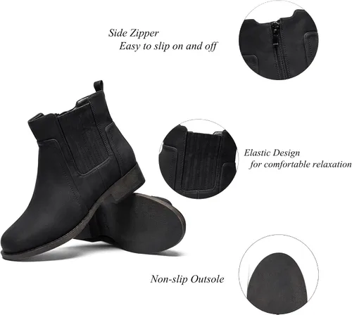 Miniatura 3 de Ataiwee Botines para mujer, con cremallera lateral clásica, cómodas y gruesas botas de tacón de bloque.