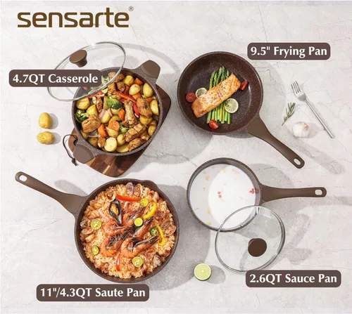 Miniatura 8 de SENSARTE Juego de Utensilios de Cocina Antiadherentes de 13 Piezas, Juego de Ollas y Sartenes Saludables Juego de Cocina con Asas que Permanecen