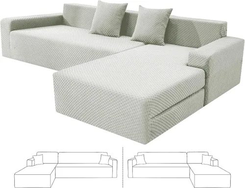 Miniatura 10 de ZNSAYOTX Fundas para sofá modular, fundas elásticas de jacquard con parte inferior elástica para sofá modular en forma de L, 2 protectores de sofá