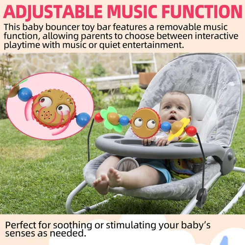 Miniatura 3 de Barra de juguete para mecedora de bebé, juguete con ojos saltones que reproduce música y bolas que hacen sonidos tintineantes, accesorio