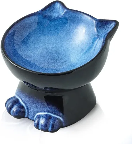 Miniatura 16 de Nihow Cuencos Elevados Inclinados para Gatos: Cuenco Elevado de Cerámica de 5 Pulgadas para Comida de Gato para Proteger la Columna Vertebral