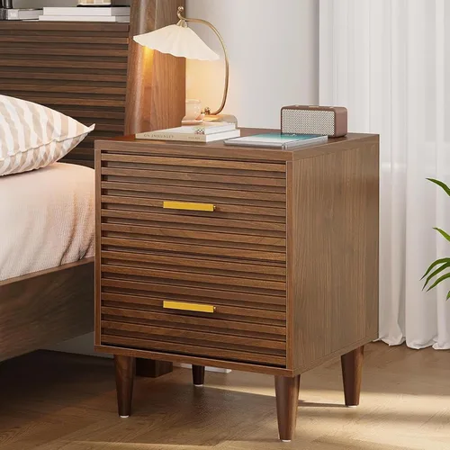 Whalefall Mesitas de noche, mesita de noche acanalada con cajón, mesita de noche moderna de mediados de siglo, mesa auxiliar de cama para