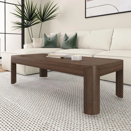 Miniatura 12 de Plank+Beam Forma - Mesa de centro moderna de 54 pulgadas con estante, mesa central contemporánea con espacio de almacenamiento, mesa de té Nuez