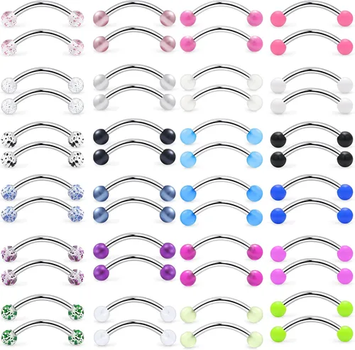 Miniatura 11 de 16G - Piercing de plástico transparente para cejas, ojos de serpiente, lengua, acrílico, bioflex, cartílago, hélix, tragus, pezón, vientre, labio