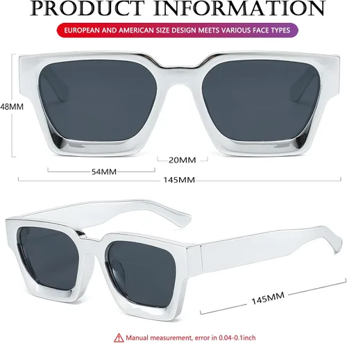 Miniatura 170 de AIEYEZO Gafas de sol cuadradas para mujeres y hombres, gafas de sol cuadradas con montura gruesa, estilo de diseñador simple