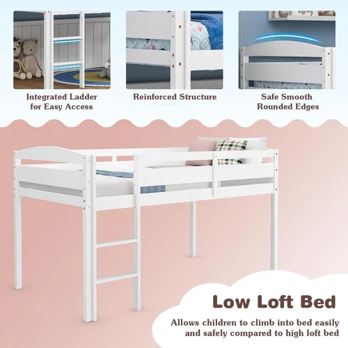 Miniatura 5 de Giantex Cama alta individual con escalera, cama alta de madera de perfil bajo con 30 pulgadas de espacio libre y rieles de protección de seguridad