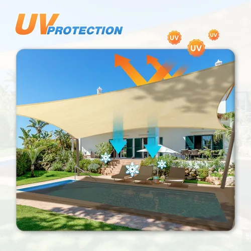 Miniatura 4 de Tang Sunshades Depot - Toldo cuadrado permeable (6.35 oz/m²), color beige, azul, marrón, amarillo, verde oscuro, beige a rayas y blanco a rayas