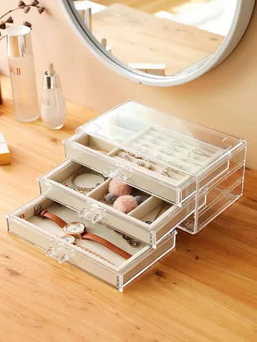 Miniatura 5 de Organizador de joyas Cq Acrylic de terciopelo con 3 cajones