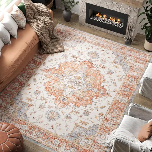 Miniatura 8 de jinchan Alfombra de Área 2x3 pies Alfombra Vintage de Entrada Lavable Bohemia Tapete Interior para Puerta Medallón Floral Tapete Pequeño para Puerta