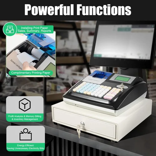 Miniatura 2 de Caja registradora electrónica, caja registradora POS System con 48 llaves, bandeja de efectivo extraíble e impresora térmica, caja registradora