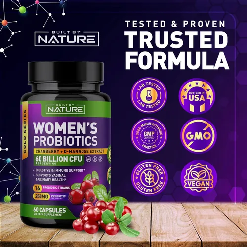 Miniatura 6 de Probióticos para mujeres – 60 mil millones de UFC, 16 cepas, con arándano, D-manosa y prebióticos – Apoya la salud digestiva, inmune y vaginal – Sin