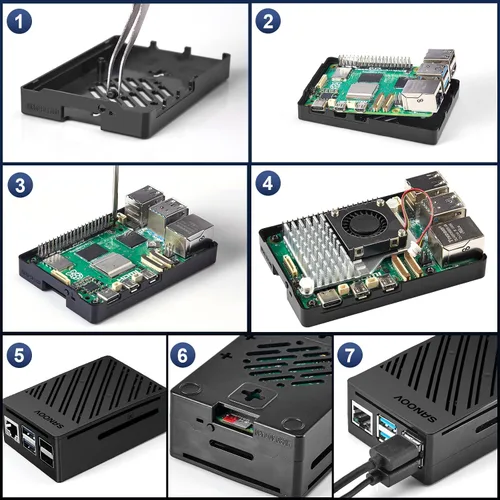 Miniatura 7 de Raspberry Pi 5 Kit 8GB RAM con enfriador activo y fuente de alimentación Pi 5 27W 5.1V5A, RPi 5 8GB caja ABS de una sola placa 2 HD Out 4K Cables