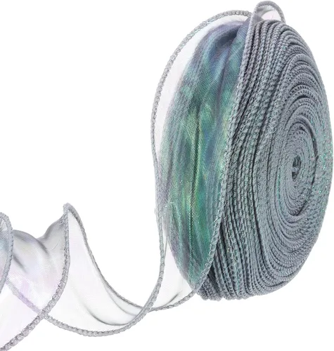 Miniatura 62 de MECCANIXITY - Cinta de organza con cable de 1 1/2" de ancho, brillante, transparente, con brillo irisado en tonos pastel, cinta de gasa para Beige