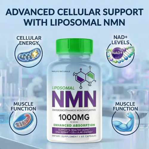 Miniatura 4 de MAXLIFE NATURALS NMN liposomal 1000mg - Suplemento mononucleótido de nicotinamida - Precursor NAD+ para energía celular, reparación del ADN y apoyo