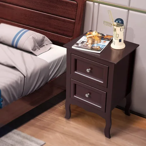 Miniatura 4 de VERYKE Mesita de noche con 3 cajones, armario lateral de cama pequeño con mango de metal y patas curvas, mesitas de noche para espacios pequeños