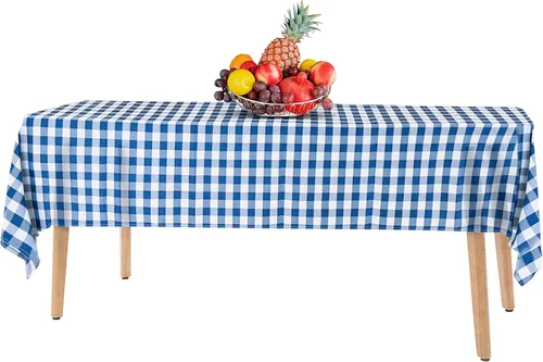 Miniatura 6 de 14 paquete de manteles de plástico azules de cuadros Gingham de 54x108 pulgadas. Rectangulares cubiertas de mesa desechables - Manteles desechables