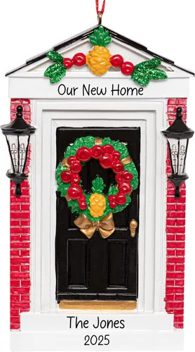 Miniatura 11 de Adorno de Navidad personalizado para el nuevo hogar 2026 Puerta negra con cinta de purpurina recuerdo único para el árbol de Navidad – Primer año