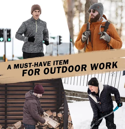 Miniatura 4 de Wmcaps Gorros cálidos para hombres y mujeres, gorro con forro polar cálido para invierno, unisex, a la moda, gorro de punto con puños