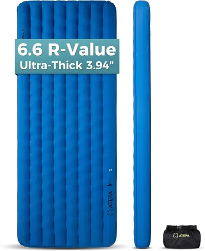 ATEPA ThermAir Pro - Colchoneta de dormir aislada para mochileros, 6.6 R-Value 4 pulgadas de grosor, ultraligero y silencioso, colchón de aire para