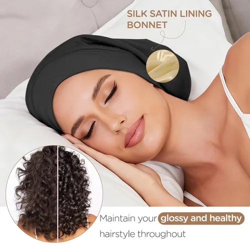 Miniatura 2 de 2 gorros de satén para dormir para mujer, Multi Adjustable Slouchy Beanie Hat, Night Sleep Cap Hair Wrap for Curly & Natural Hair