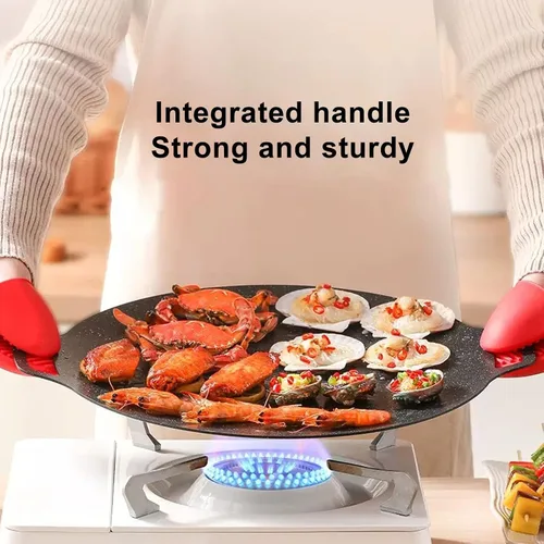Miniatura 6 de Sartén coreana, sartén redonda antiadherente de 11.8 pulgadas para barbacoa coreana, parrilla redonda con asa, placa de estufa multifuncional