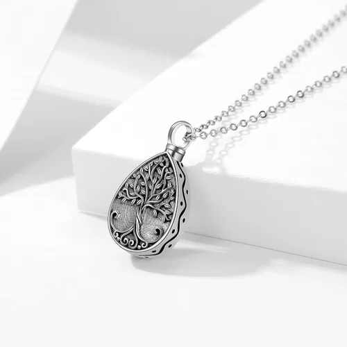 Miniatura 54 de Collar con colgante de urna de cenizas de cremación y árbol de la vida para mujer, plata de ley US1
