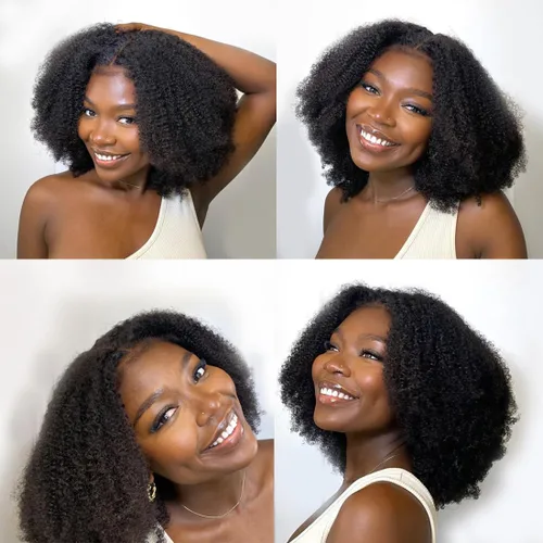 Miniatura 2 de Peluca negra Kinkycurly con borde 4C, cabello humano 4x4 HD encaje afro rizado cierre peluca para mujeres negras encaje precortado sin pegamento