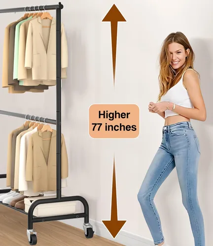 Miniatura 3 de MISSLO Perchero resistente con ruedas y perchero para colgar ropa, paquete de 2