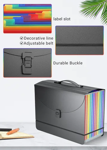 Miniatura 2 de Organizador de archivos de acordeón/carpeta de archivos expandible con asa, caja de archivo de 13 bolsillos, perfecta para soporte de Mate