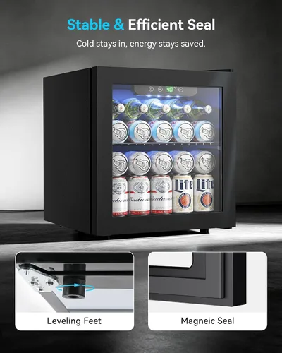 Miniatura 8 de Feelfunn Refrigerador de bebidas para 50 latas, mini refrigerador de 1.3 pies cúbicos con puerta de vidrio, nevera de vino, refrigerador pequeño