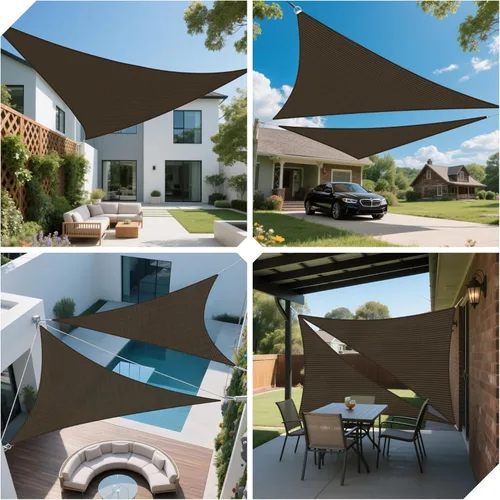 Miniatura 6 de Toldo triangular marrón de 10 x 10 x 14.1 pies para toldos de protección solar al aire libre, patio y jardín